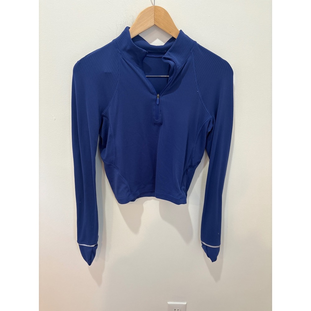 Lululemon Its‎ Rulu Run Ribbed Half Zip Cropped Pullover Blue Size 8 LW3GP2S